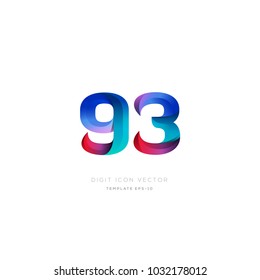 Number 93 ninety three multi colour digit icon vector template.
