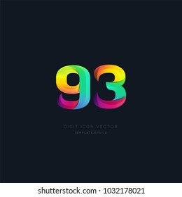 Number 93 ninety three multi colour digit icon vector template.
