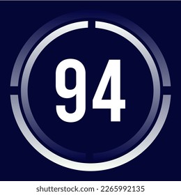 Number 94 design for business, print, books, movies, time-counting, companies in white, blue and blue gradient colors with half circles.