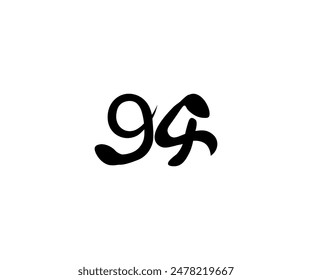 Number 94 Logo, Monogram Number 94 line style, Snake-Shaped logo, usable for business logos, flat design logo template, vector illustration, black