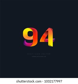 Number 94 ninety four multi colour digit icon vector template.
