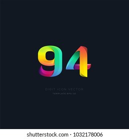 Number 94 ninety four multi colour digit icon vector template.
