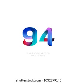 Number 94 ninety four multi colour digit icon vector template.