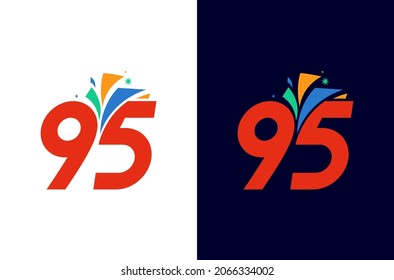Number 95 firework logo. The design for anniversary or celebration with colorful fireworks