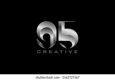 Number 95 Logo, modern number 95 in silver steel style, usable for anniversary and business logos, vector illustration svg