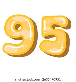 Number 95 vector illustration, cute funny cartoon number ninety five, number 95 clip art, number ninety five clip art, yellow on white background