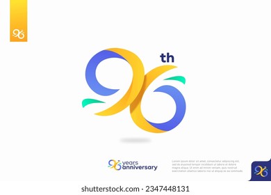 Diseño del icono del logo número 96, número del logotipo de 96 años, aniversario 96