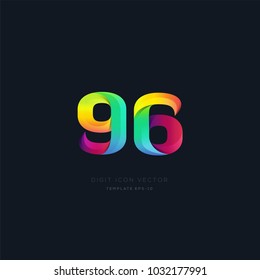 Number 96 ninety six multi colour digit icon vector template.
