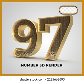 number 97 gold style 3D render luxury