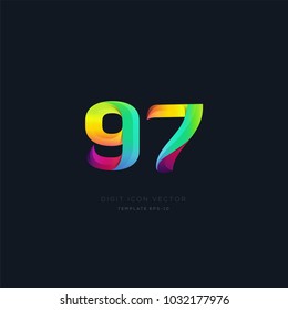 Number 97 ninety seven multi colour digit icon vector template.
