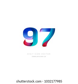 Number 97 ninety seven multi colour digit icon vector template.
