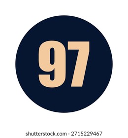 a number 97 on a blue background icon vector design