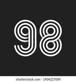 Number 98 with black and white background. Ninety eight with Shadow. Vector illustration.