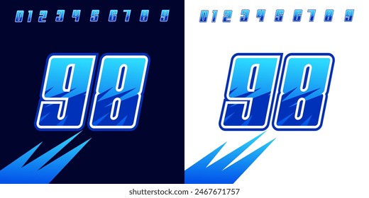 number 98 with blue racing effects, for racing, sports, racing workshops