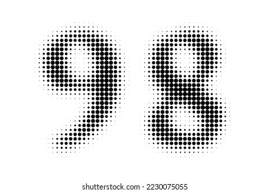 Number 98 Halftone. Pop art style. Halftone dotted backdrop. Design for web banners, wallpaper,sites vector illustration. Abstract Halftone Dotted Number.