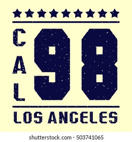 Number 98 Los Angeles California to print on a T-shirt. Vector image