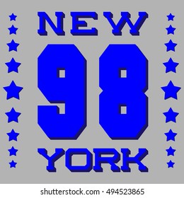 Number 98 New York to print on a T-shirt. Vector image