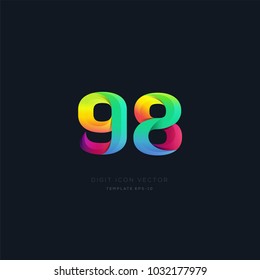 Number 98 ninety eight multi colour digit icon vector template.
