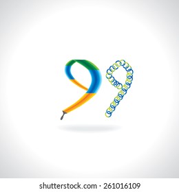 number 99 created by painting brush and circles