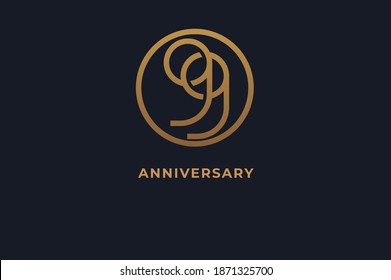 Number 99 logo, gold line circle with number inside, usable for anniversary and invitation, golden number design template, vector illustration