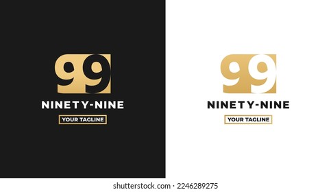 Number 99 logo or Logo Number 99 isolated on white and black background. Logo Number 99 elegant. Suitable for brand logos or products with the brand name fifteen. Number 99 logo simple gold color.