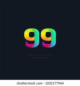 Number 99 ninety nine multi colour digit icon vector template.
