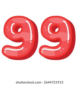 Vetor de número 99, vetor de 99, vetor de número bonito noventa e nove, clip-art de número 99, ilustração de vetor de número de cor vermelha noventa e nove
