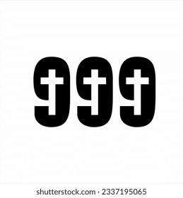 Number 999 vector logo design with a cross in the center.