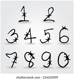 Number Alphabet Barbwire Font Style. Vector Illustration.