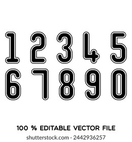 Number alphabet set, classic american, college style font. Uniform letter in black with a black outside contour line. Vintage sport font.For jersey, t-shirt, basketball, baseball, football. vector