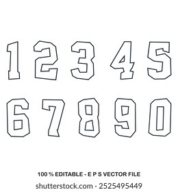 Conjunto de alfabeto numérico, clásico americano, fuente de estilo universitario. Letra uniforme en negro con una línea de contorno exterior negra. Antiguas sport font.For jersey, camiseta, baloncesto, béisbol, fútbol. Vector