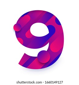 Number arabic 9 (nine). typeface in abstract gradient background. Vector Illustrate.