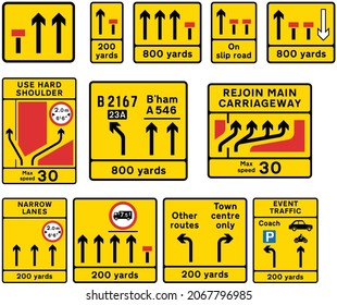 The number of arrows and symbols indicating the number of lanes and those which are open or closed to traffic may be varied, Temporary lane availability, Lane use,  road signs in the United Kingdom