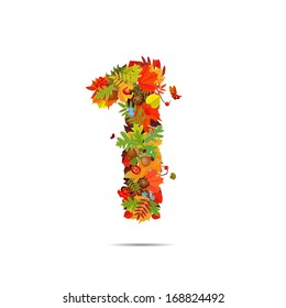 Number from autumn colorful leaves 1