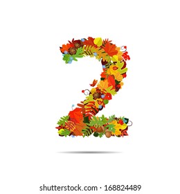 Number from autumn colorful leaves 2