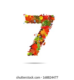 Number from autumn colorful leaves 7