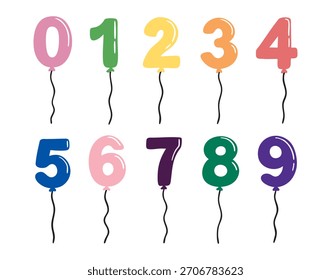 Number Balloons vector. Icon design illustration. set, doodle hand drawn, for stickers, logos, branding, social media and printable. Vector illustration.