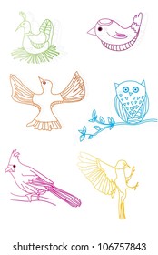 a number of birds of different colors