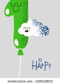 The number for birthday greeting card. Vector graphics. It is the balloon number one. Use for card, poster, banner, web design and print on t-shirt. Easy to edit. Vector illustration.