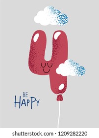 The number for birthday greeting card. Vector graphics. It is the balloon number four. Use for card, poster, banner, web design and print on t-shirt. Easy to edit. Vector illustration.