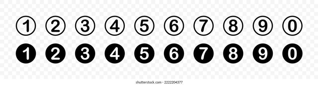 Number. Black Numbers collection, isolated. Number in circle on transparent background. Vector illustration