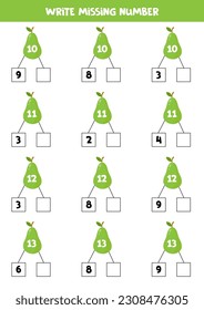 Number bonds for kids. Educational math game for kids. Write missing number.