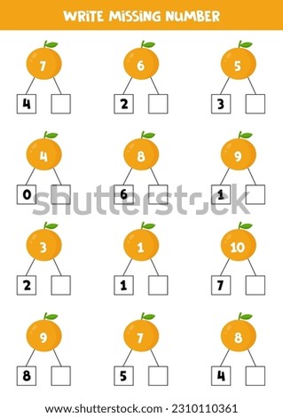 Number bonds for kids. Educational math game for kids. Write missing number.
