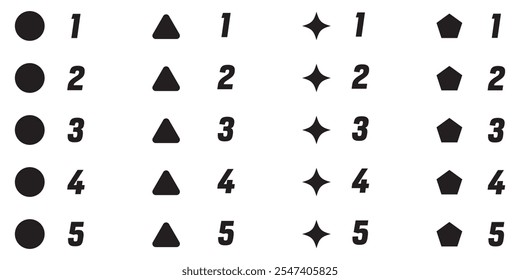Number bullet point 1 to 10 vector set in multi color. Vector illustration.