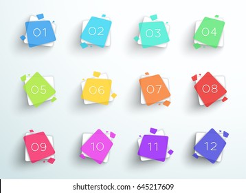 Number Bullet Point Abstract Colorful Circles 1 to 12 Vector