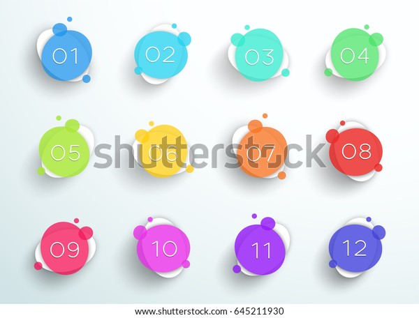 Number Bullet Point Abstract Colorful Circles 1 to\
12 Vector