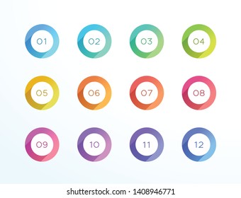 Number Bullet Point Circle Flat Shadow Icon Vector 12 Set