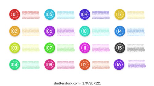 Number bullet point colorful 3d Markers isolated on white background. Bullet marker icon with number 1 to 12 for infographic, presentation. Sticky point gradient color. Vector illustration, eps 10.