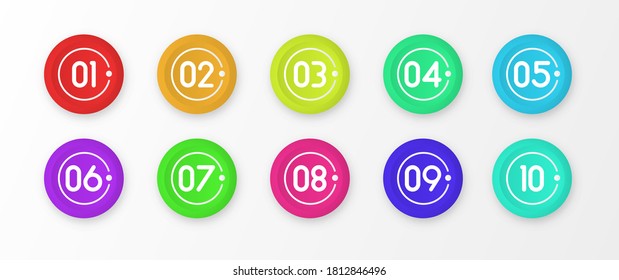 Number bullet point colorful 3d Markers isolated on white background. Bullet marker icon with number 1 to 12 for infographic, presentation. Sticky point gradient color. Vector illustration, eps 10.