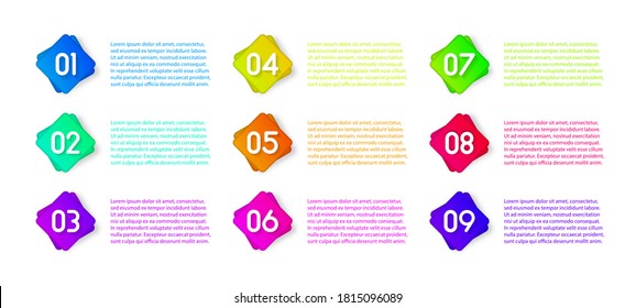 Number bullet point colorful 3d Markers isolated on white background. Bullet marker icon with number 1 to 12 for infographic, presentation. Sticky point gradient color. Vector illustration, eps 10.
